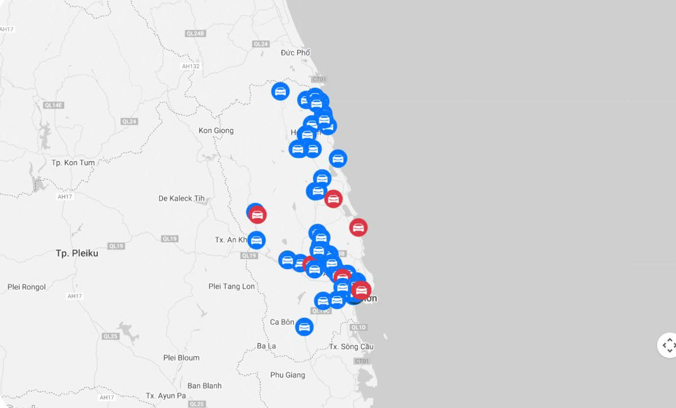 Bản đồ trạm sạc vinfast tại bình định